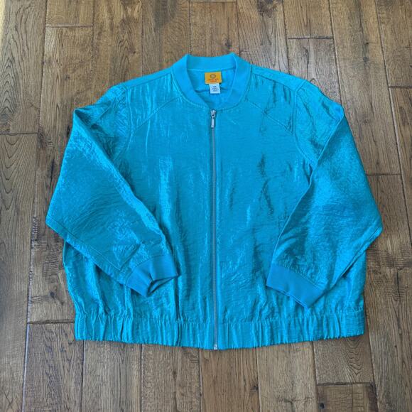Ruby Rd. Jackets & Blazers - Ruby Rd. Womens 18W Shiny Teal Long Sleeve Zip-Up Jacket Sz 16W Cinch Waist